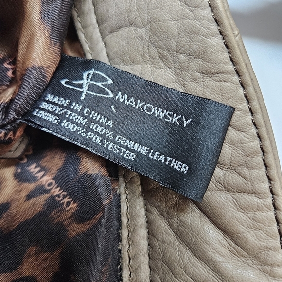 B. Makowsky Camel Leather Tassel Drawstring Accent Hobo Shoulder Bag - Picture 10 of 11